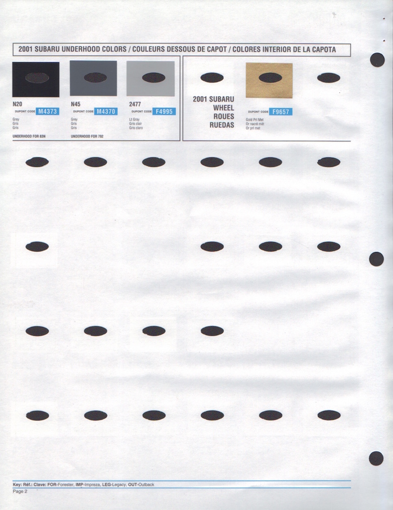 2001 Subaru Paint Charts DuPont 2